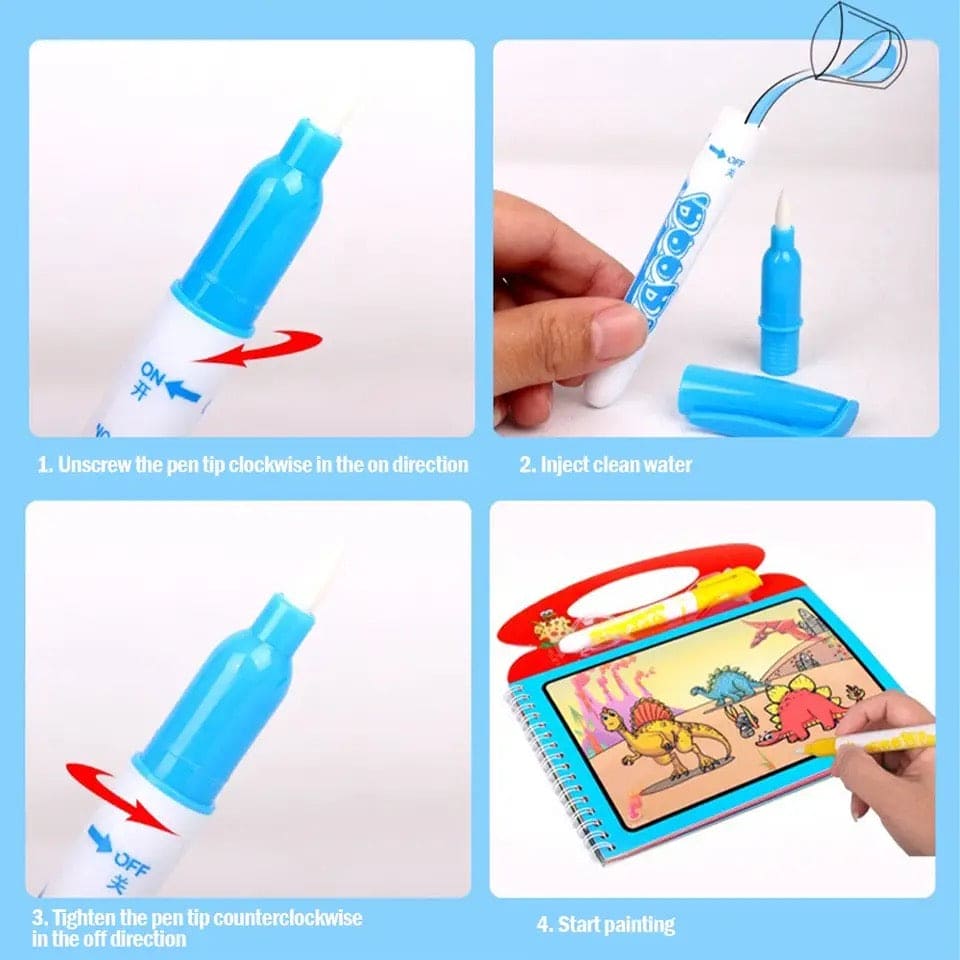 Reusable Magic Water Book, Creative Children Magical Drawing Books with Pen, Water Reveal Activity Book for Kid, Painting Color Wonder Coloring Book, Child Educational Toy Magic Book Water Painting
