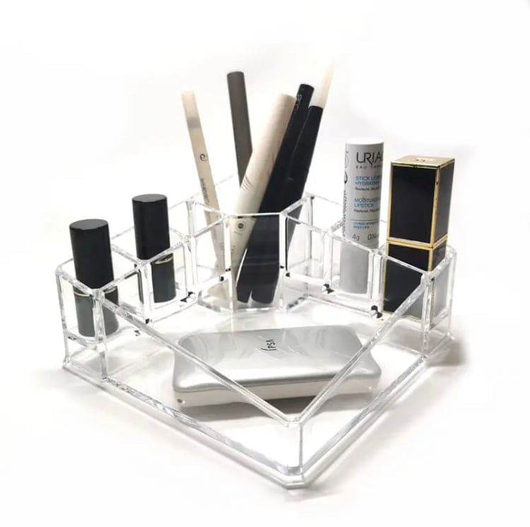 Transparent Triangle Lipstick Case, 8 Grid Acrylic Storage Box, Cosmetic Display Stand, Crystal-like Cosmetic Jewelry Storage Box, Transparent Makeup Storage Box, Eye Shadow Display Stand Holder, Bathroom Skincare Organizer, Desk Cosmetic Shelf