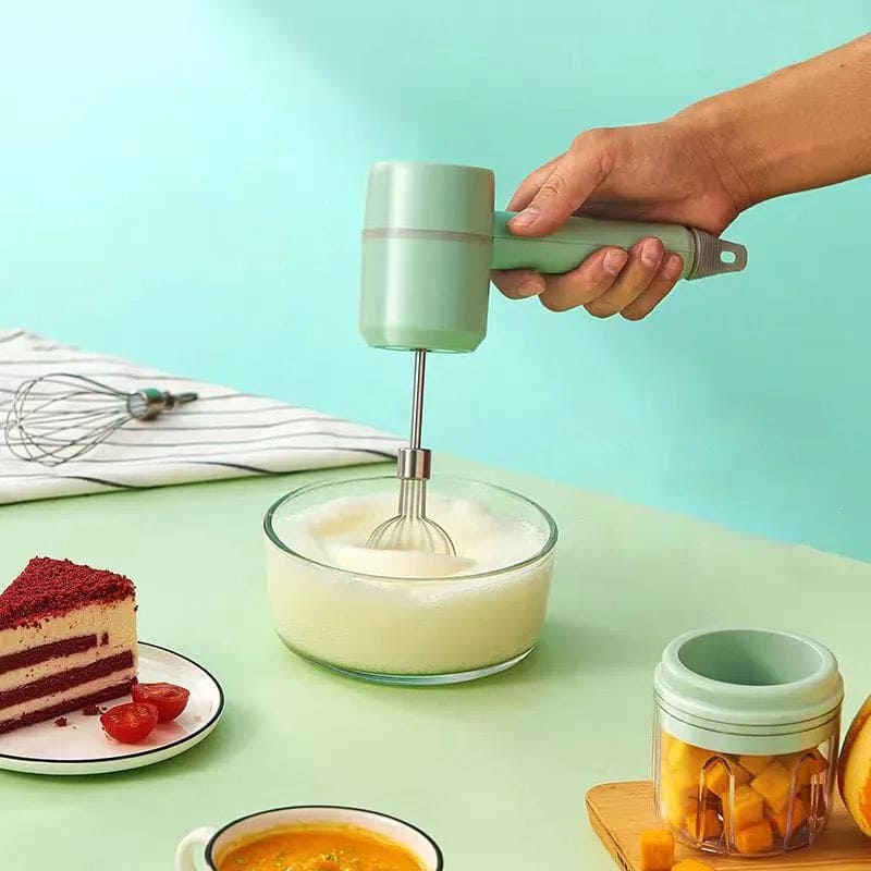 Mini Food Mixer, 3 In 1 Cordless Garlic Chopper, Electric Hand Mixer, Portable Manual Mixer, 3 Speed Adjustable Electric Egg Beater, Wireless Multifunction Hand Blender, USB Rechargeable Mini Food Chopper, Kitchen Blender For Baking Cooking