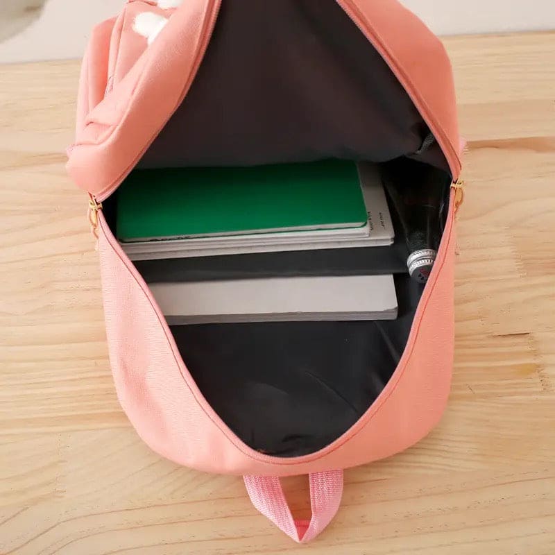 Set Of 4 Bunny Bag, Multifunctional School Bag For Girls, Large Capacity Outdoor Travel Backpack, Waterproof Outdoor Travel Bag, Canvas Laptop School Bag Sets for Kids with Tote Pencil Case, Lunch Box Bag, Back To School Supplies Canvas Bag