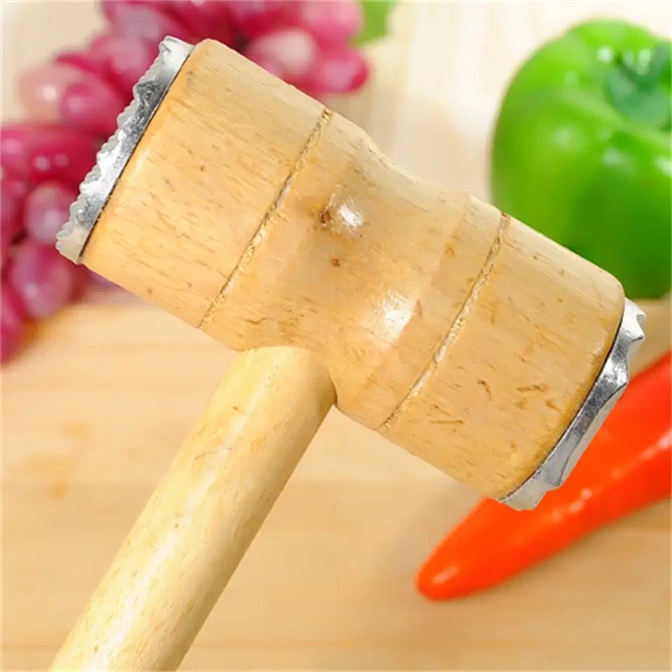 Double Sided Wooden Meat Hammer, Meat Mallet Tenderizer, Steel Meat Knocker With Wooden Handle, Kitchen Meat Hammer, Pork Chop Hammer, Dual Sided Meat Mallet For Kitchen, Heavy Duty Meat Pounders Hammer