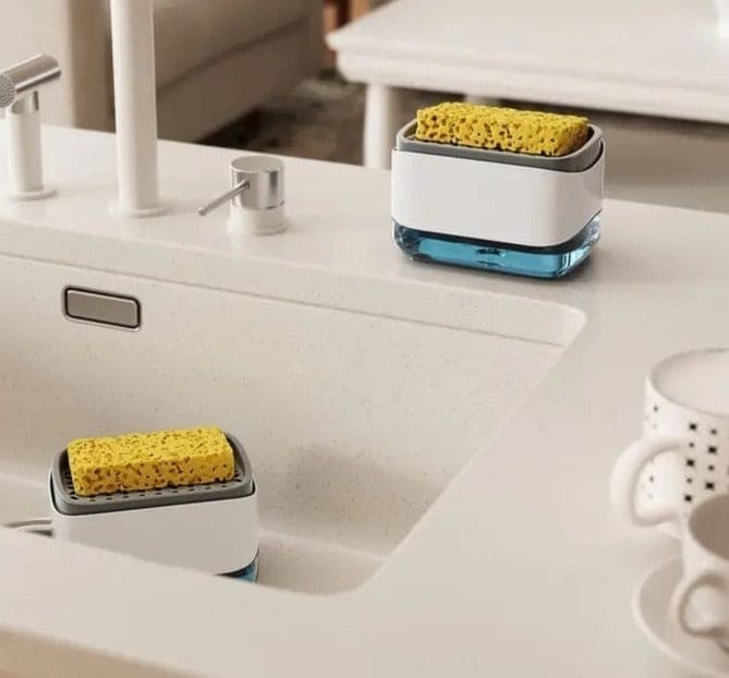 2 In 1 Caddy Soap Dispenser, Automatic Liquid Soap Dispenser, Caddy Soap Dispenser, Manual Press Liquid Soap Dispenser, Soap Dispenser With Sponge Holder, Cleaning Liquid Pump Dispenser Container, Home Bathroom Kitchen Soap Dispenser With Sponge