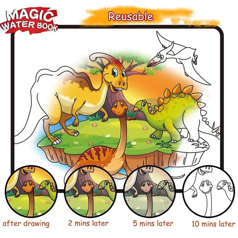 Reusable Magic Water Book, Creative Children Magical Drawing Books with Pen, Water Reveal Activity Book for Kid, Painting Color Wonder Coloring Book, Child Educational Toy Magic Book Water Painting