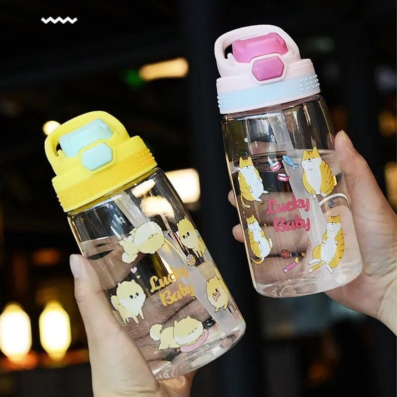 480ML Kids Sippy Cup Cartoon Water Bottles With Straws And Lids