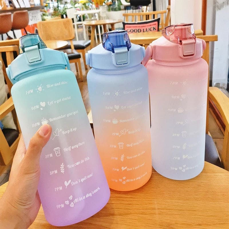 2L Gradient Water Bottle, Flip Lid Drink Jug, Water Flask Drinking Bottle, Outdoor Sports Portable Plastic Cold Water Cups, Transparent Frosted Plastic Water Bottle