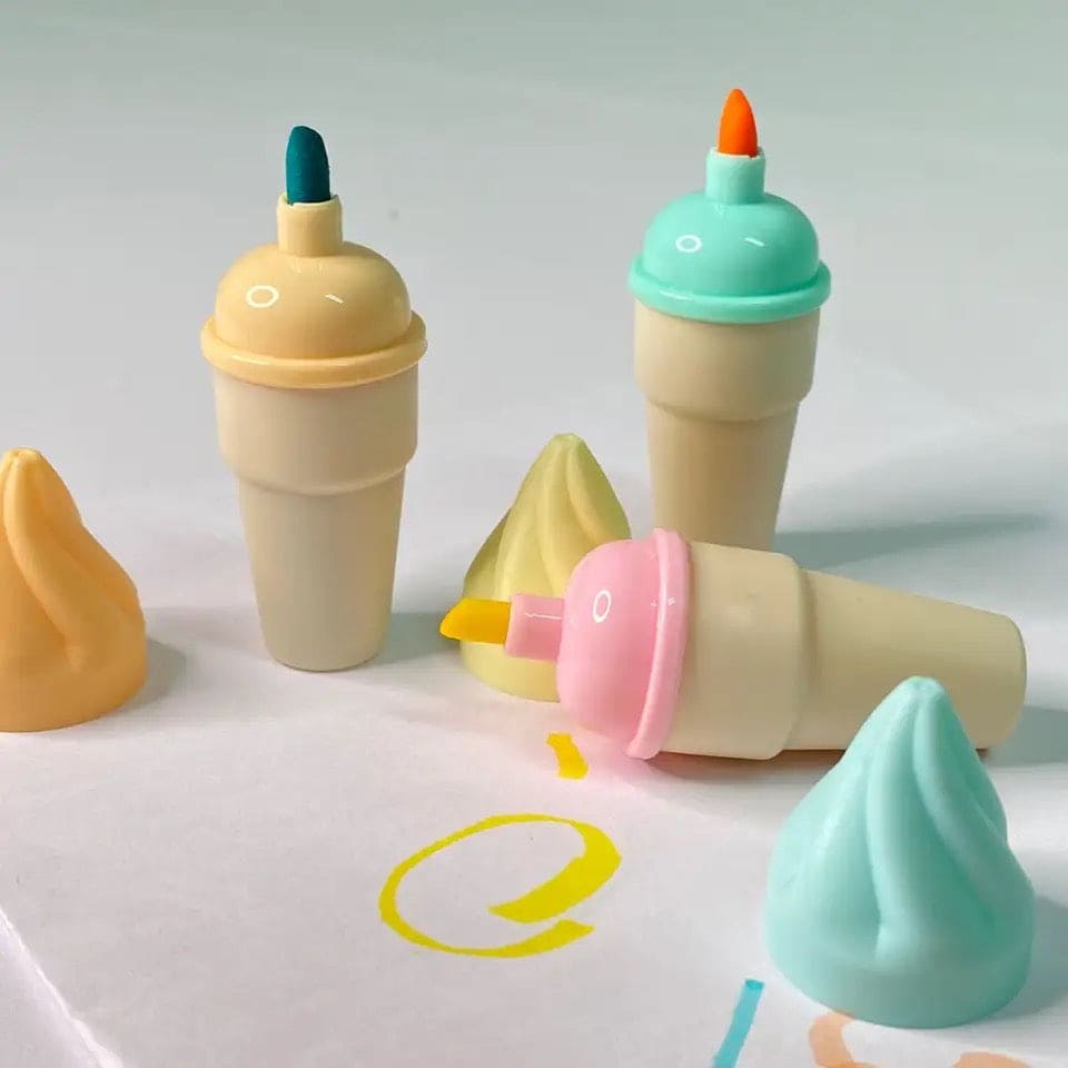 Set Of 6 Mini Ice Cream Highlighter, Portable Mini Sweet Cute Cone Shape Highlighters, Marker Pens With Chisel Tip, Fluorescent Coloring Pens for Student Office School Home