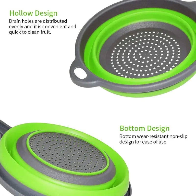 Foldable Colander Basket, Folding Vegetable Fruit Washing Basket Drain Strainer, Extendable Kitchen Colander Strainer With Handle, Round Kitchen Strainer for Draining, Over The Sink Vegetable/Fruit Flexible Strainer, Folding Heat Resistant Colander