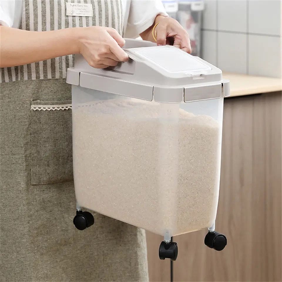 Baffect Food Storage Container, Transparent Sealed Rice Storage Box, Household Soybean Corn Cereal Storage Box, 10kg Large Capacity Grain Cereal Storage Box With Wheels And Measuring Cup, Airtight Food Tank Organizer, Flip Top Food Container Bucket