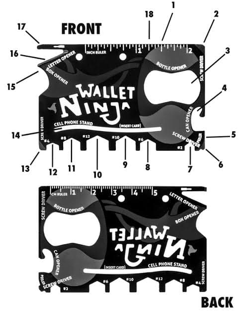 Ninja Wallet, Multifunctional Card Tool, Emergency Survival Tool Card, EDC Pocket Credit Card, All In One Hunting Tool, Flat Camping & Hiking Multi Tool Kit, 18 In 1 Wallet Ninja Tool Kit, Multipurpose Credit Card Size Pocket Tool