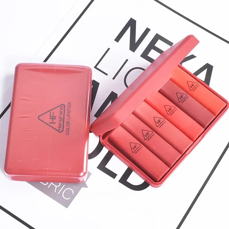 6 Pcs Pumpkins Color Matte Lipstick With Mirror, Heng Feng Color Lipstick, Mini Dry Lipstick Box, Long-lasting Lipstick Set