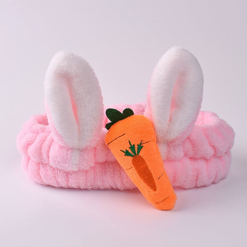 Carrot Rabbit Ears Face Wash Headband, Wash Face Hair Holder Hairband, Soft Warm Coral Fleece Bow Animal Ears Headband, Soft Lovely Wash Face Hairband, Spa Headband for Makeup, Perfect Cosmetic Headband