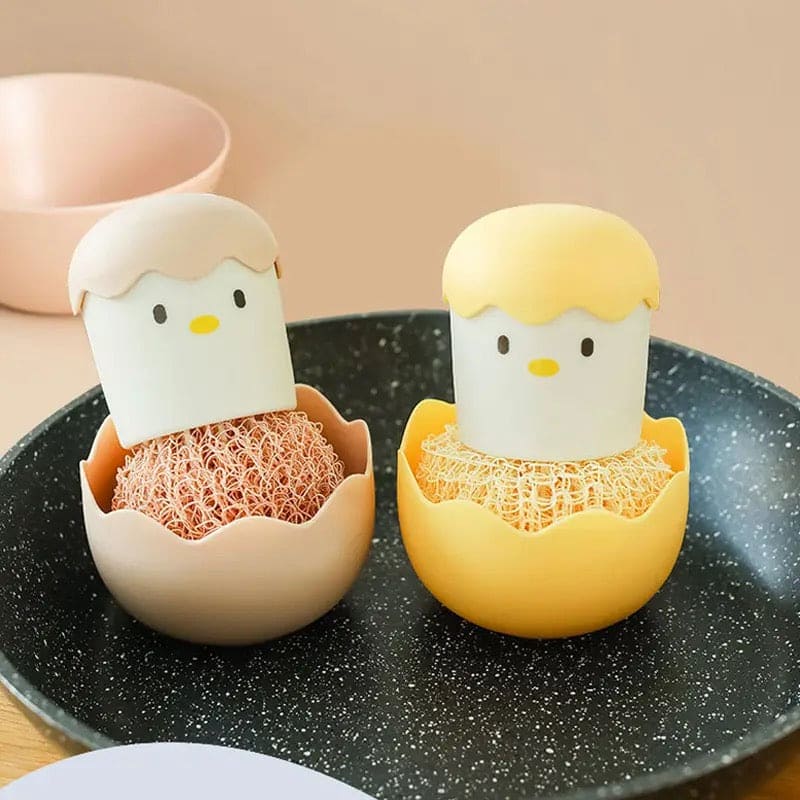 Cute Egg Kitchen Cleaning Brush, Detachable Nano Pot Washing Brush, Eggshell Chicken Dish Cleaning Brush, Stovetop Decontamination Brush Cleaning Ball With Handle, Cartoon Cleaning Ball Dishwashing Brush Pot
