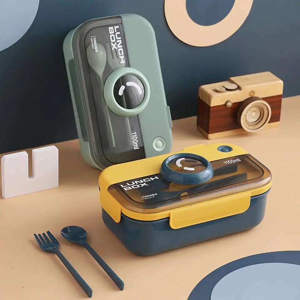 Camera Lunch Box, Microwave Lunch Box With Spoon Fork, Hermetic Food Fruit Storage Container, Portable Children Kids Student Bento Box, Kids School Lunch Box, Student Sealed Lunch Box