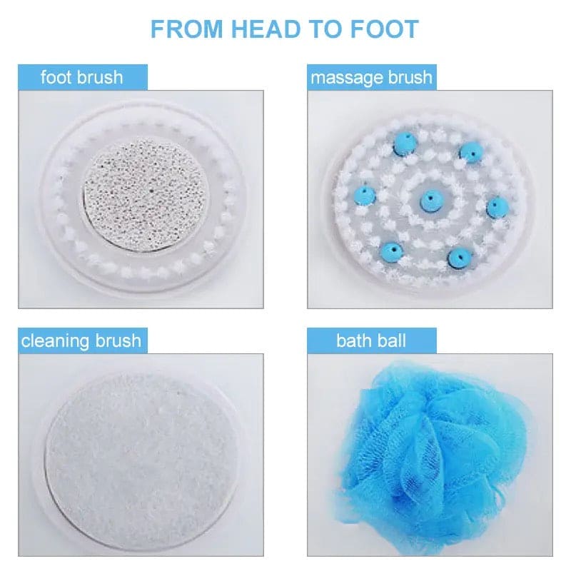 Spinning Spa Brush, 5 in 1 Electric Shower Brush, Multi Body Cleansing Brush, Handheld Massage Body Brush, Rotating Shower Sponge Scrubber Brushes, Multifunction Electric Shower Brush, Long Handle Rechargeable Back Body Brush