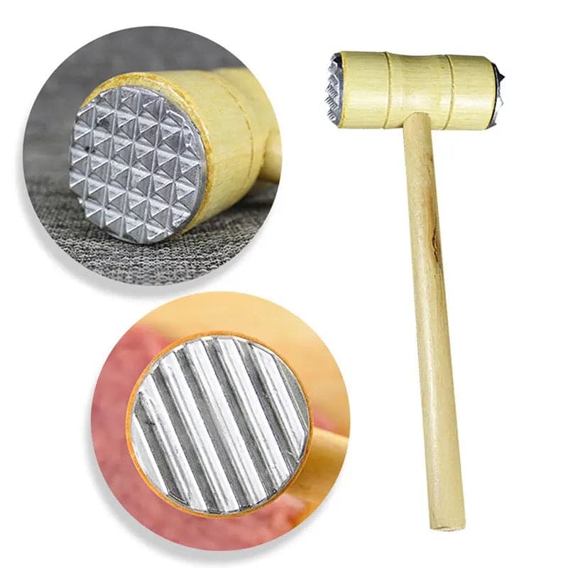 Double Sided Wooden Meat Hammer, Meat Mallet Tenderizer, Steel Meat Knocker With Wooden Handle, Kitchen Meat Hammer, Pork Chop Hammer, Dual Sided Meat Mallet For Kitchen, Heavy Duty Meat Pounders Hammer