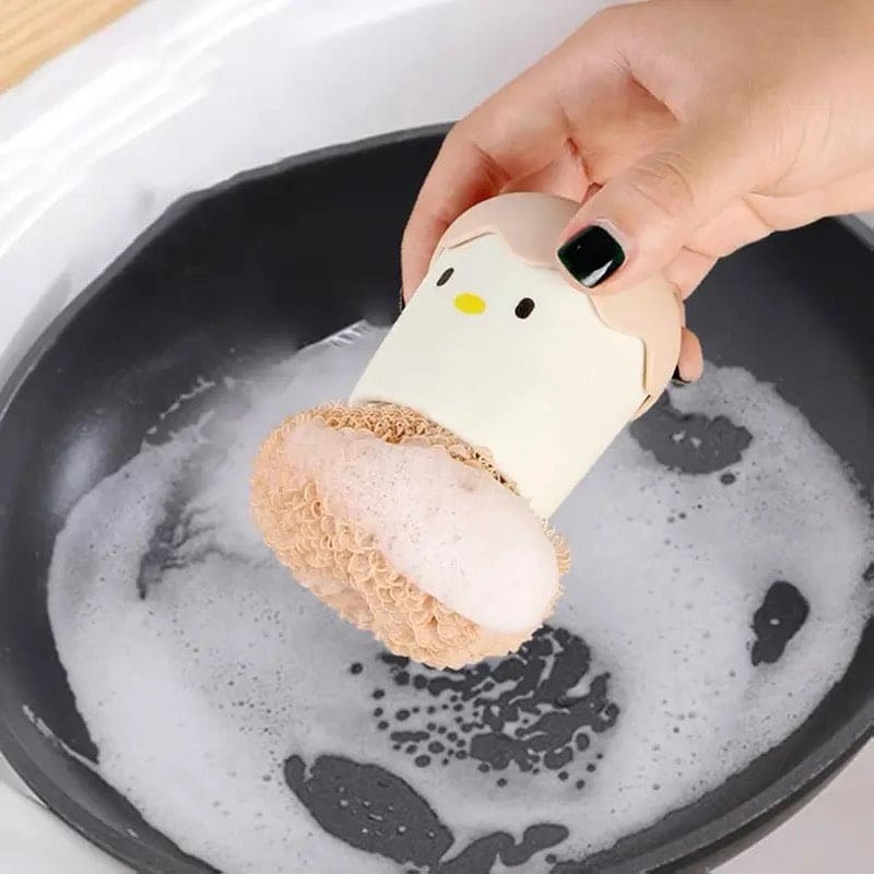 Cute Egg Kitchen Cleaning Brush, Detachable Nano Pot Washing Brush, Eggshell Chicken Dish Cleaning Brush, Stovetop Decontamination Brush Cleaning Ball With Handle, Cartoon Cleaning Ball Dishwashing Brush Pot