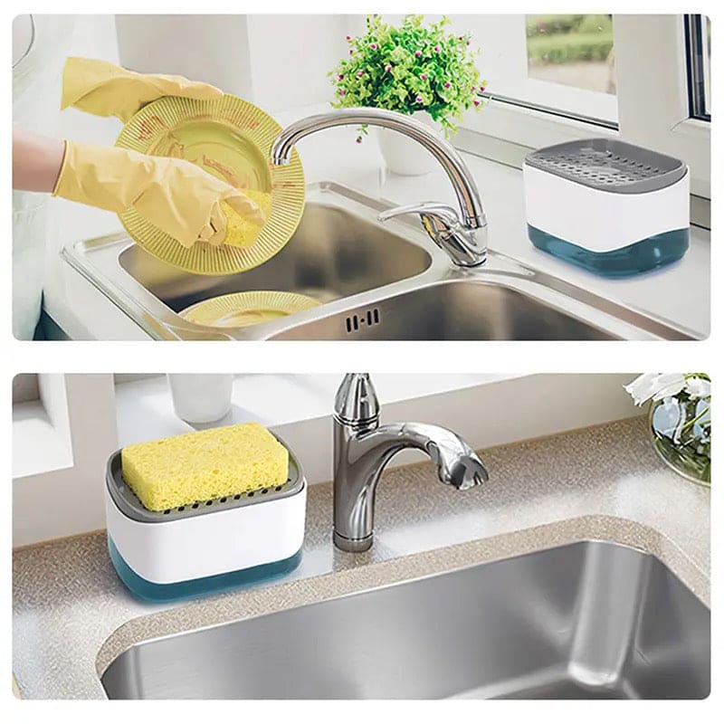 2 In 1 Caddy Soap Dispenser, Automatic Liquid Soap Dispenser, Caddy Soap Dispenser, Manual Press Liquid Soap Dispenser, Soap Dispenser With Sponge Holder, Cleaning Liquid Pump Dispenser Container, Home Bathroom Kitchen Soap Dispenser With Sponge