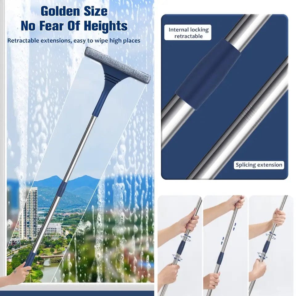 2 in 1 Window Mesh Screen Brush, Curtain Net Wipe Cleaner Brush, Telescopic Long Handle Dust Removal Brush, Household Cleaning Tool, Window Mop Squeegee Wiper, Window Cleaner Magic Broom Wiper