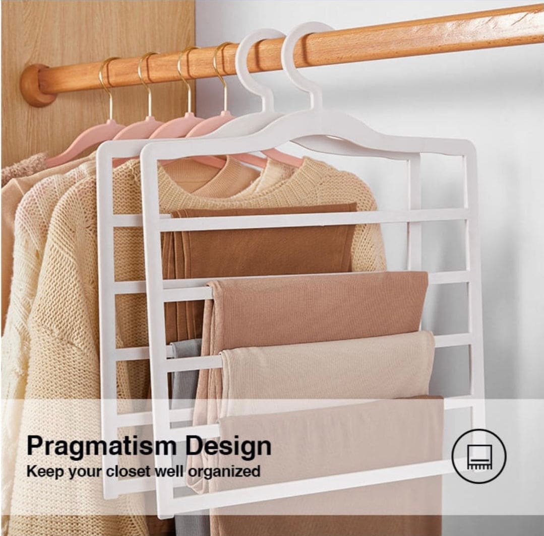Simple Trouser Hanger, Multilayer Household Wardrobe Hanger, 5 Layers Pants Towel Scarfs Racks, Multifunctional Storage Hanger, Non-slip Magic Hanger, Wardrobe Organizer Storage Rack