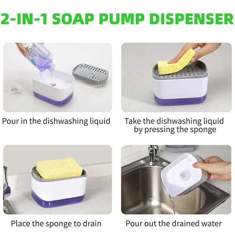 2 In 1 Caddy Soap Dispenser, Automatic Liquid Soap Dispenser, Caddy Soap Dispenser, Manual Press Liquid Soap Dispenser, Soap Dispenser With Sponge Holder, Cleaning Liquid Pump Dispenser Container, Home Bathroom Kitchen Soap Dispenser With Sponge