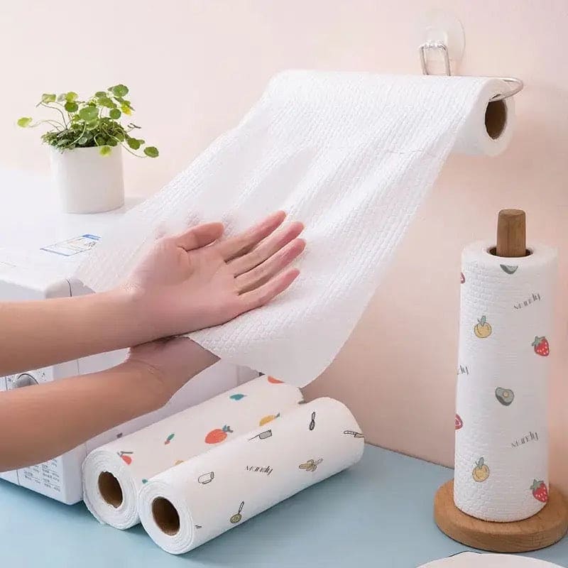 Reusable 50 Sheets Tissue Roll, Cleaning Paper Towels, Disposable Wet And Dry Lazy Rag, Kitchen Cleaning Liquid Absorbent Paper, Professional Standard Tissue Paper Roll, Non Woven Necessities Clean Cloth Rag
