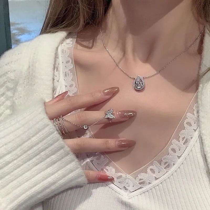 Double Finger Butterfly Chain Ring, Tassel Butterfly Cross Punk Ring Jewellery, Butterfly Cross Punk Ring, Elegant Tassel Butterfly Chain Ring