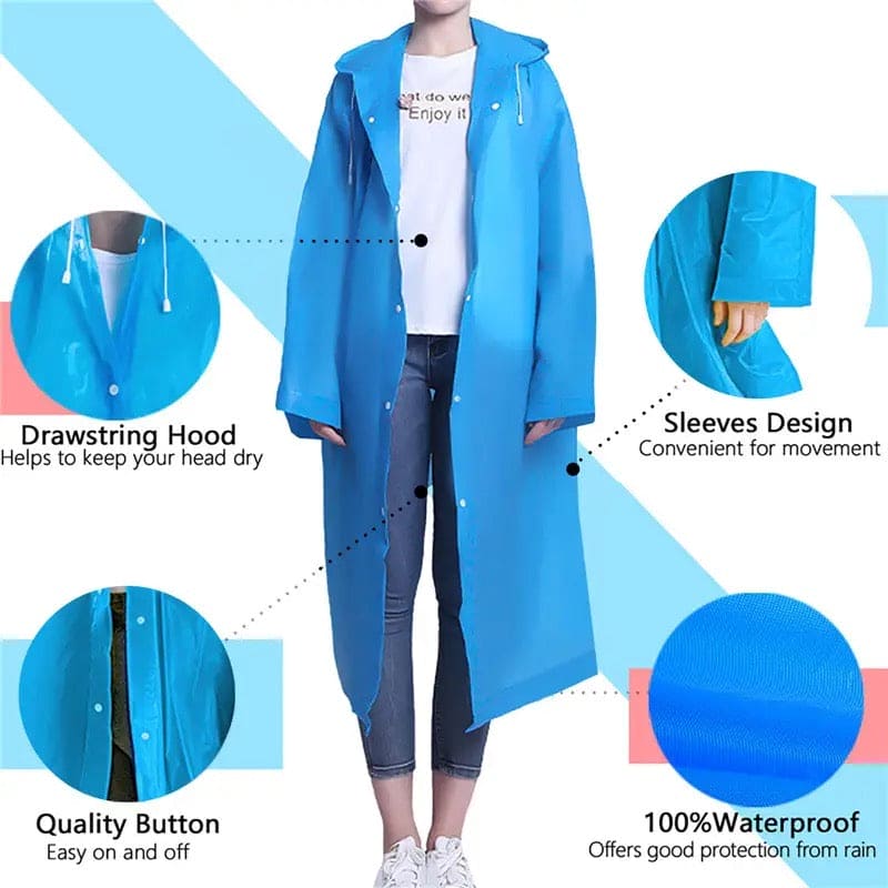 Hooded Rain Coat, Women Men Impermeable Thickened Waterproof Raincoat, Tourism Outdoor Hiking Rain Poncho Raincoat, Universal Travel Rain Jacket, Loose Simple Long Sleeve Rain Jacket, Transparent Thickened Rain Coat
