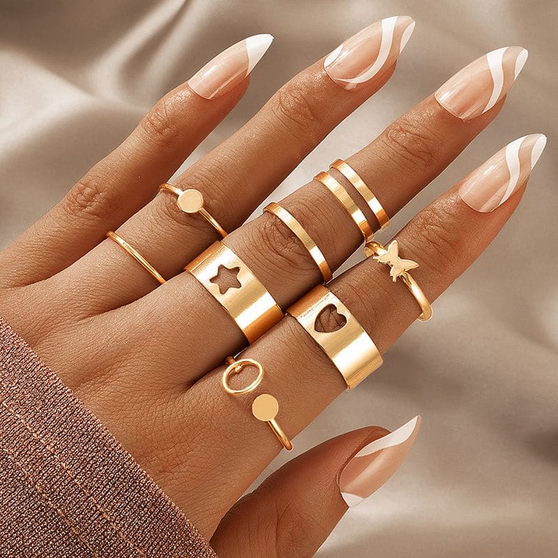 Simple Star Heart Rings, Geometric Retro Rings For Women, Trendy Shining Women Jewellery Set, Vintage Knuckle Rings Set, Stackable Finger Rings, Midi Rings For Women