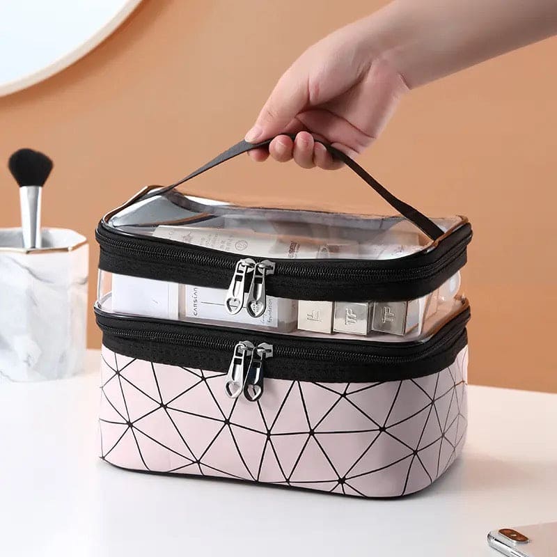 Dual Transparent Cosmetic Bag, Women Make Up Case, Big Capacity