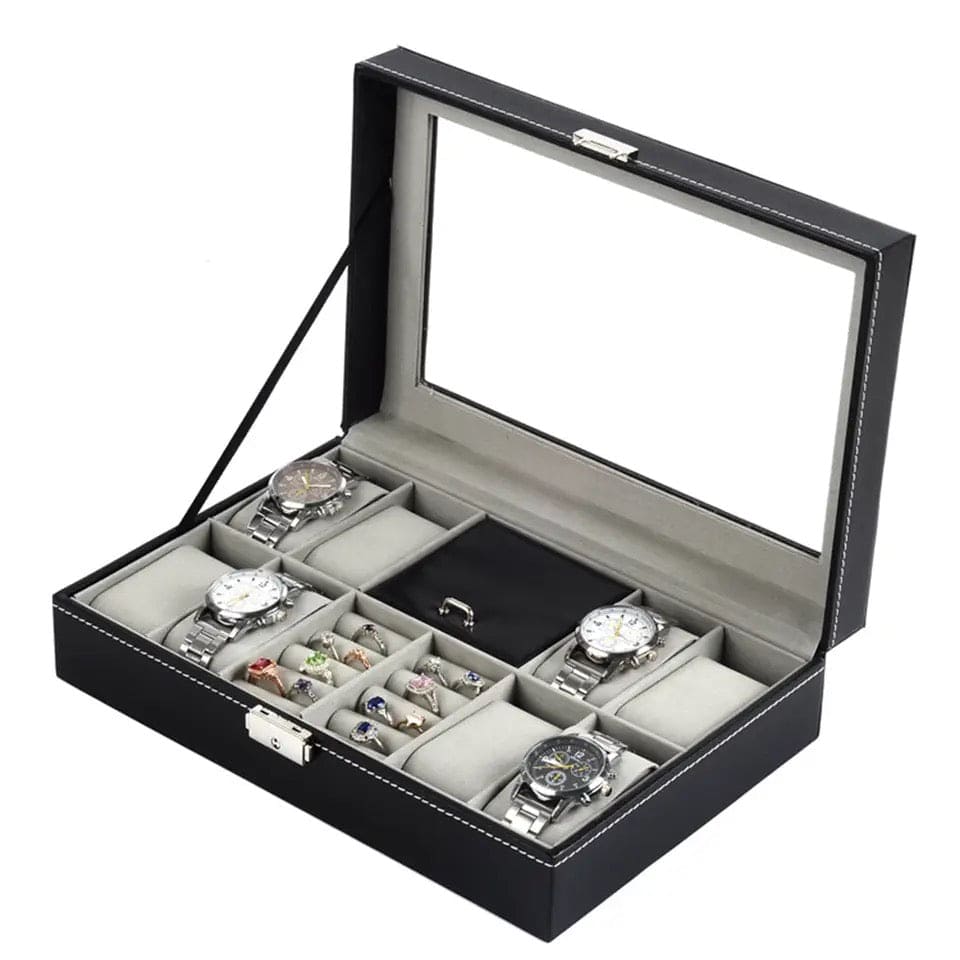 Slots Watch Boxes Storage Organizer, PU Leather Bracelets Rings Watches Display Jewellery Box, Lockable Watch Storage Case, Multifunction Watch Jewellery Box