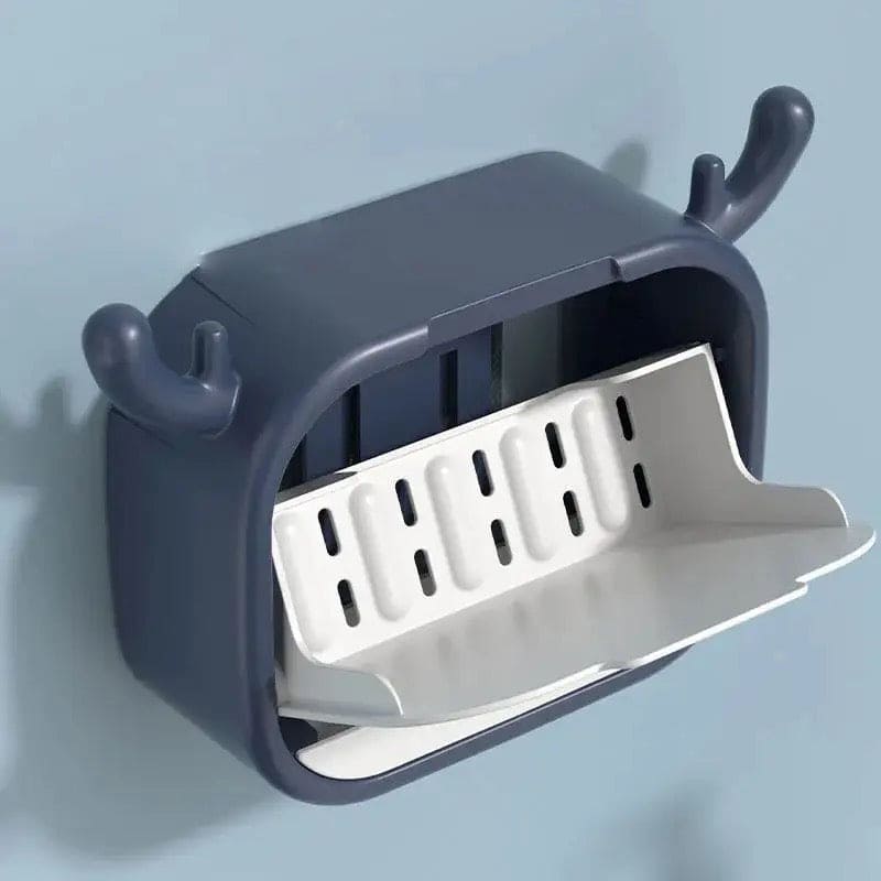 Cartoon Sticking Soap Box, Antler Drain Soap Box with Hook, Wall Mounted Soap Dish, Multipurpose Soap Organizer, Creative Bathroom Household Soap Box Storage Rack