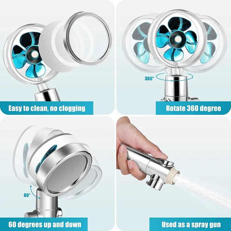Propeller Shower Head, Bathroom Turbo Fan Shower, Adjustable Handheld Shower Head, 360°Turbo Fan Shower With Filters, Vortex Shower Head, Hydro Jet Shower Head, Fan Shower Head, Propeller Driven Handheld Shower Head with Filter