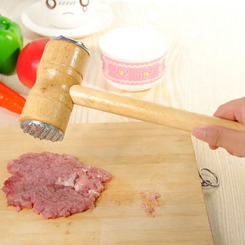 Double Sided Wooden Meat Hammer, Meat Mallet Tenderizer, Steel Meat Knocker With Wooden Handle, Kitchen Meat Hammer, Pork Chop Hammer, Dual Sided Meat Mallet For Kitchen, Heavy Duty Meat Pounders Hammer
