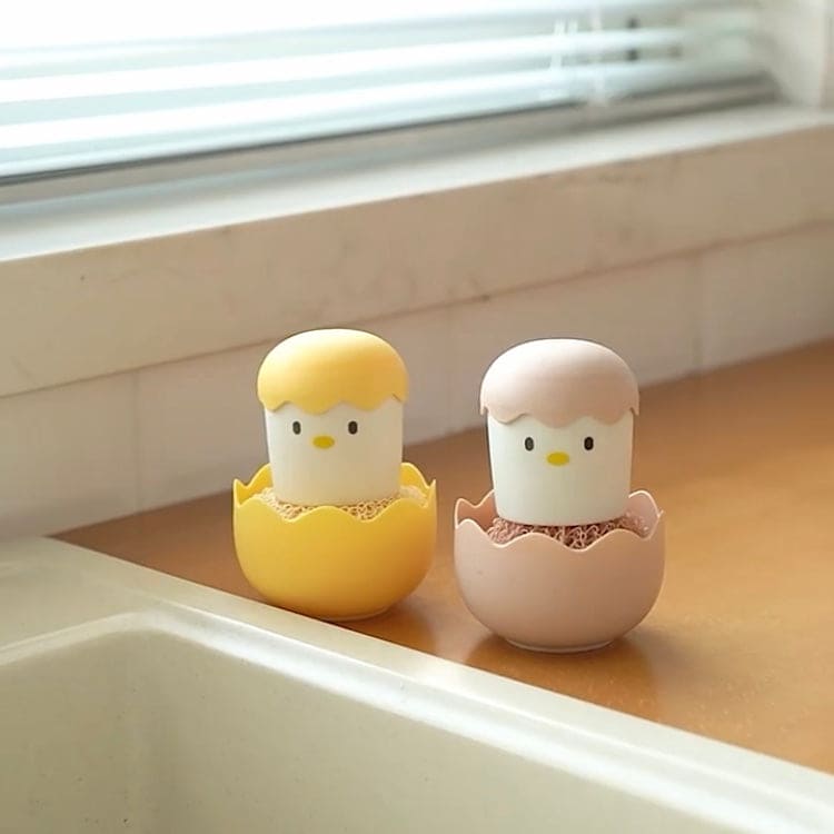 Cute Egg Kitchen Cleaning Brush, Detachable Nano Pot Washing Brush, Eggshell Chicken Dish Cleaning Brush, Stovetop Decontamination Brush Cleaning Ball With Handle, Cartoon Cleaning Ball Dishwashing Brush Pot