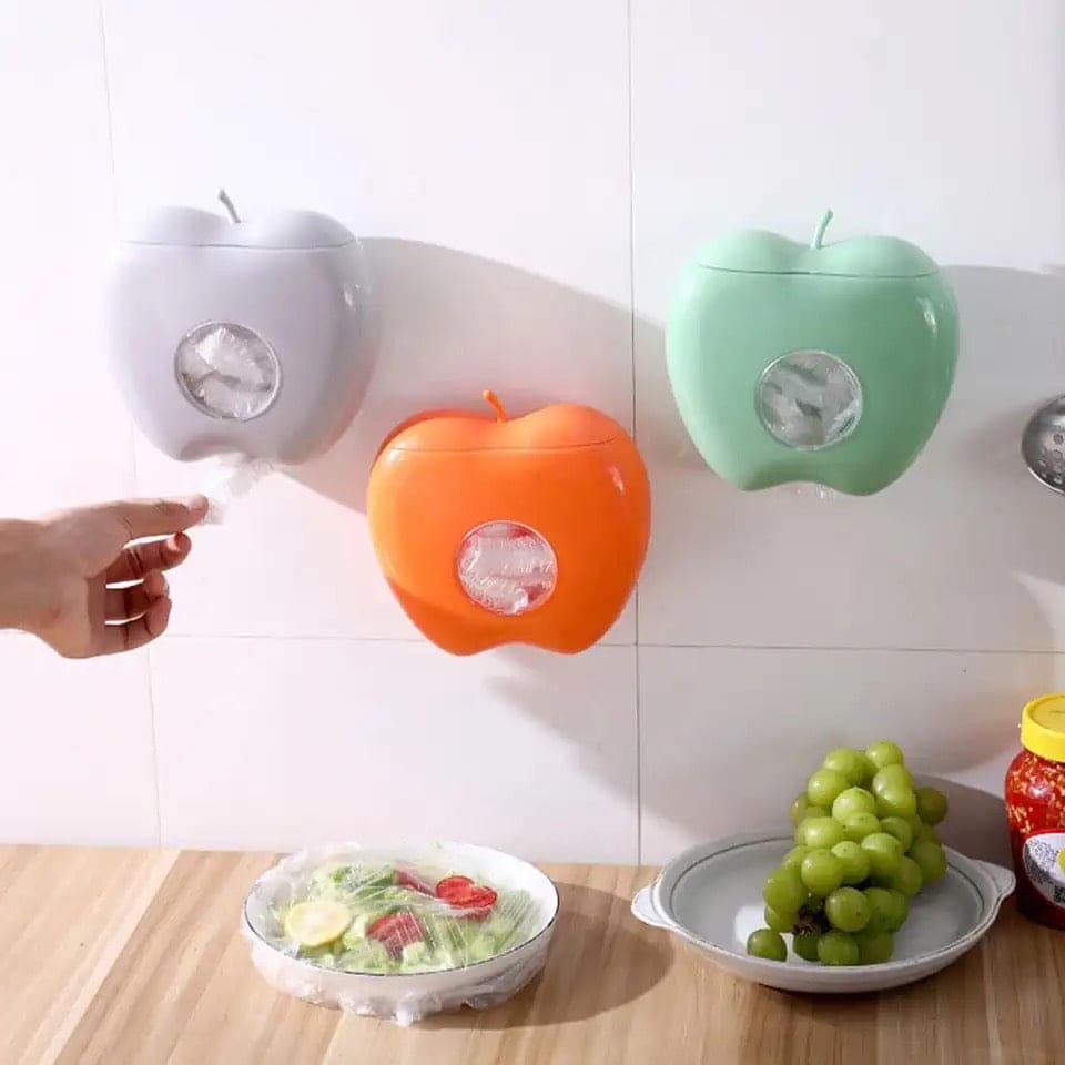 Apple Cling Flim Storage Organizer, Plastic Wrap Storage Box, Kitchen Bathroom Disposable Organizer, Transparent Disposable Plastic Bags Organizer, Elastic Fresh Keeping Bag Storage Container, Multifunctional Plastic Wall-mounted Kitchen Storage Box
