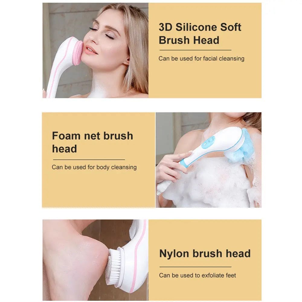 Spinning Spa Brush, 5 in 1 Electric Shower Brush, Multi Body Cleansing Brush, Handheld Massage Body Brush, Rotating Shower Sponge Scrubber Brushes, Multifunction Electric Shower Brush, Long Handle Rechargeable Back Body Brush