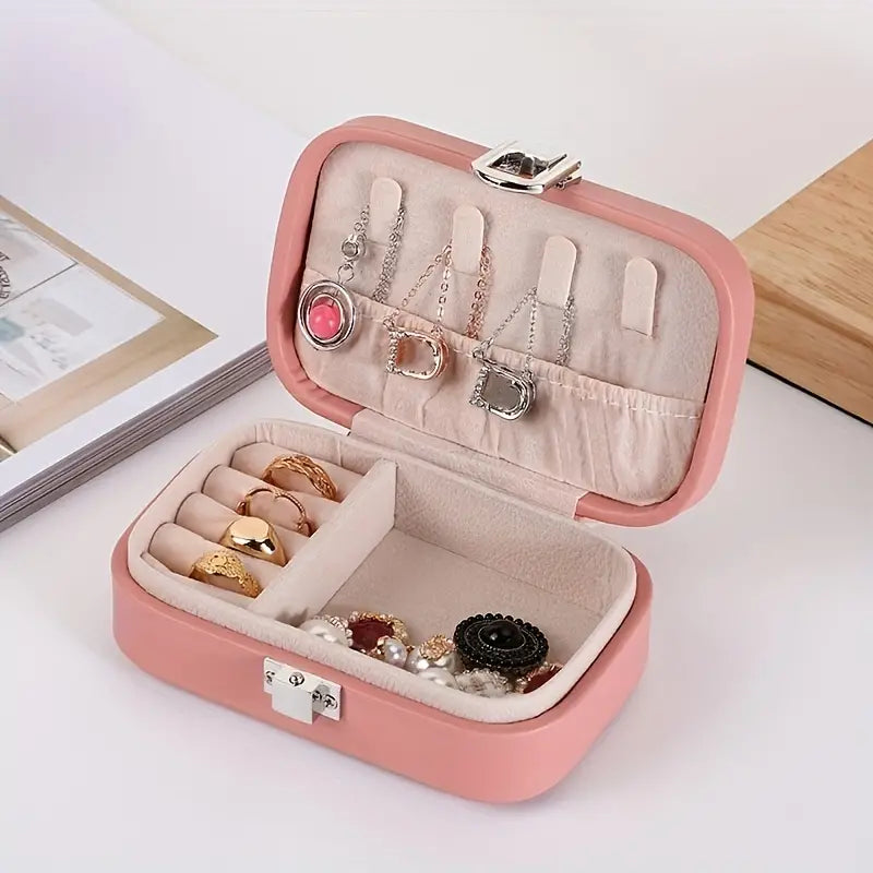 Mini Rectangular Leather Jewellery Box, Mini Macaron Jewelry Box, Double Layer Jewellery Storage Box, Travel Jewellery Ornaments Storage Case, Multifunction Necklace Earring Storage Case, Jewellery Display Case