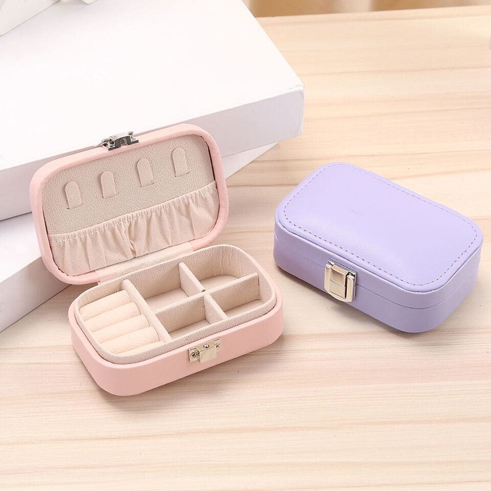 Mini Rectangular Leather Jewellery Box, Mini Macaron Jewelry Box, Double Layer Jewellery Storage Box, Travel Jewellery Ornaments Storage Case, Multifunction Necklace Earring Storage Case, Jewellery Display Case