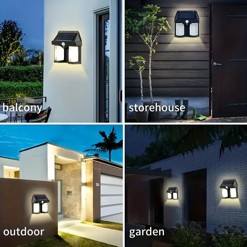 Double Head Antique Solar Sensor Lamp, Wall Mounted Courtyard Villa Garage Wall Light, Human Body Induction Warm Light Lantern, Bright Outdoor Solar Wall Lamp, Energy Efficient Outdoor Lighting