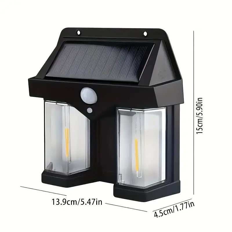 Double Head Antique Solar Sensor Lamp, Wall Mounted Courtyard Villa Garage Wall Light, Human Body Induction Warm Light Lantern, Bright Outdoor Solar Wall Lamp, Energy Efficient Outdoor Lighting