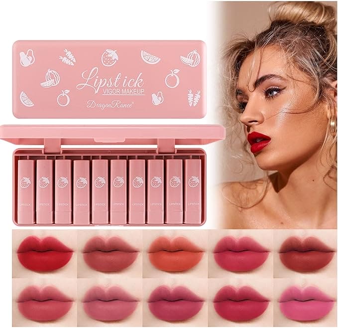 Set Of 10 Dragon Ranee Lipstick Set, Mini Matte Lipstick Set, Lasting Not Stick Natural Lip Tint Lip Glaze, Nude Coloring Pigmented Velvet Lip Gloss Kit