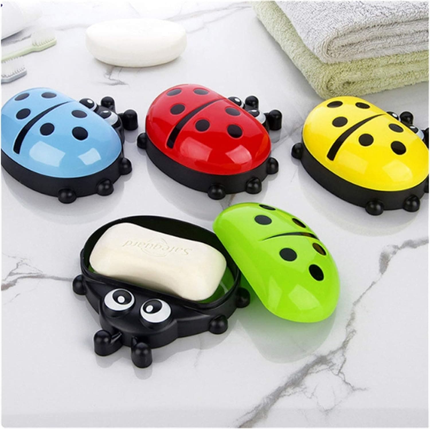 Ladybug Soap Box With Cover, Cartoon Soap Dish Organizer, Double Layer Drain Compartment Soap Tray, Multifunctional Storage Box, Kitchen Bathroom Soap Box