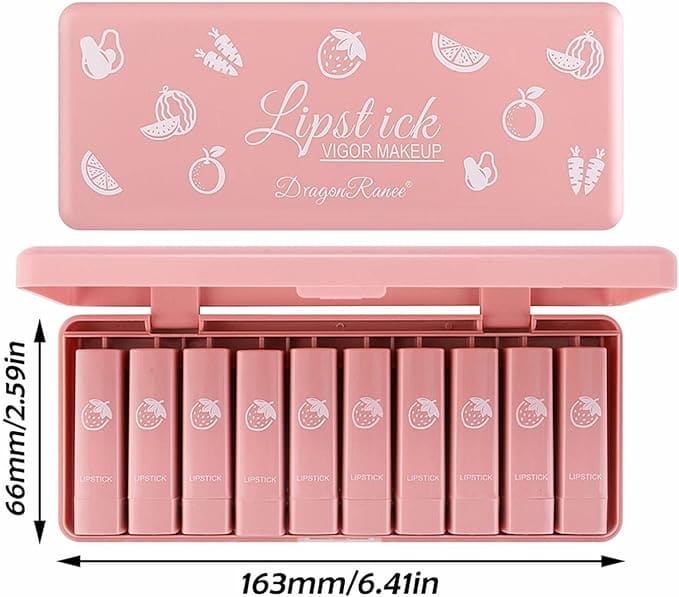 Set Of 10 Dragon Ranee Lipstick Set, Mini Matte Lipstick Set, Lasting Not Stick Natural Lip Tint Lip Glaze, Nude Coloring Pigmented Velvet Lip Gloss Kit