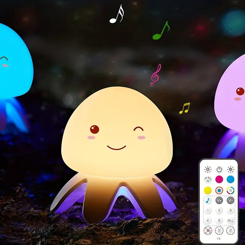 Jellyfish Night Light, Music Clapping Small Night Light, Color Changing Nursery Night Light with Remote Control, Rechargeable LED Jellyfish Lamp, Tap Control with Music Night Lights for Kids Room