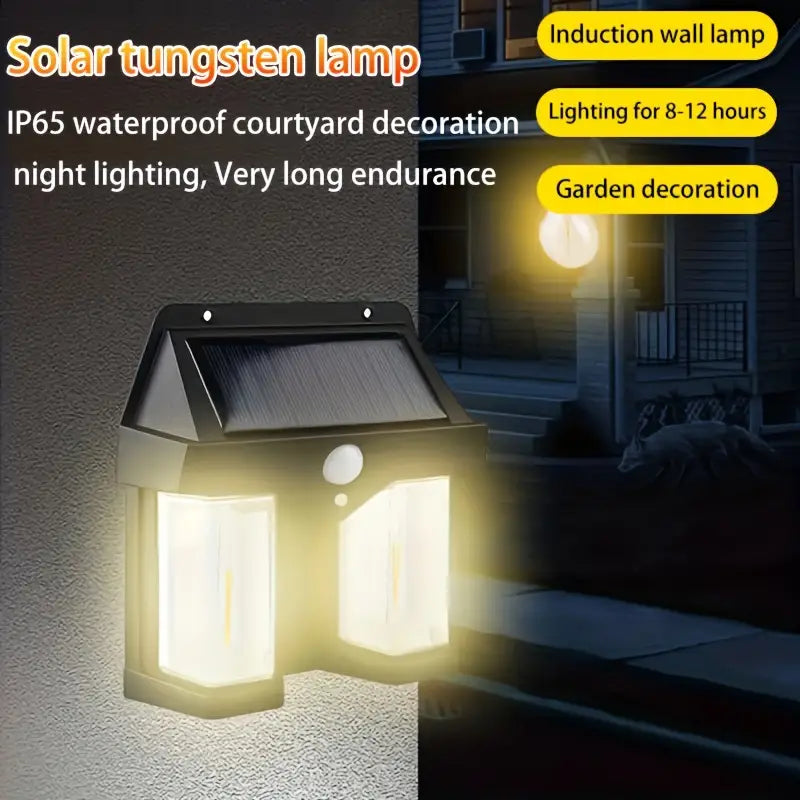 Double Head Antique Solar Sensor Lamp, Wall Mounted Courtyard Villa Garage Wall Light, Human Body Induction Warm Light Lantern, Bright Outdoor Solar Wall Lamp, Energy Efficient Outdoor Lighting