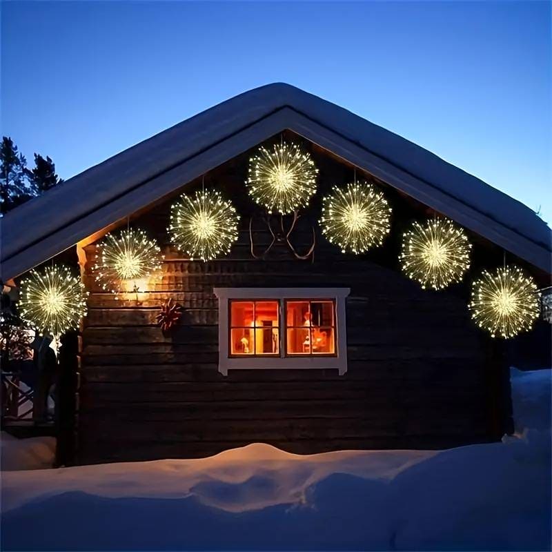 Fire Works String Light, 120 LED Copper Wire Firework Lights, Battery Operated Fairy String Lights with Remote, Waterproof Starburst Firework Garland String Lights
