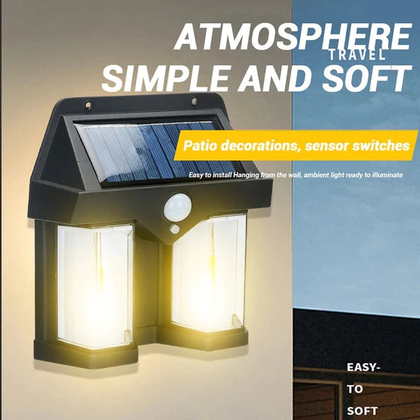 Double Head Antique Solar Sensor Lamp, Wall Mounted Courtyard Villa Garage Wall Light, Human Body Induction Warm Light Lantern, Bright Outdoor Solar Wall Lamp, Energy Efficient Outdoor Lighting