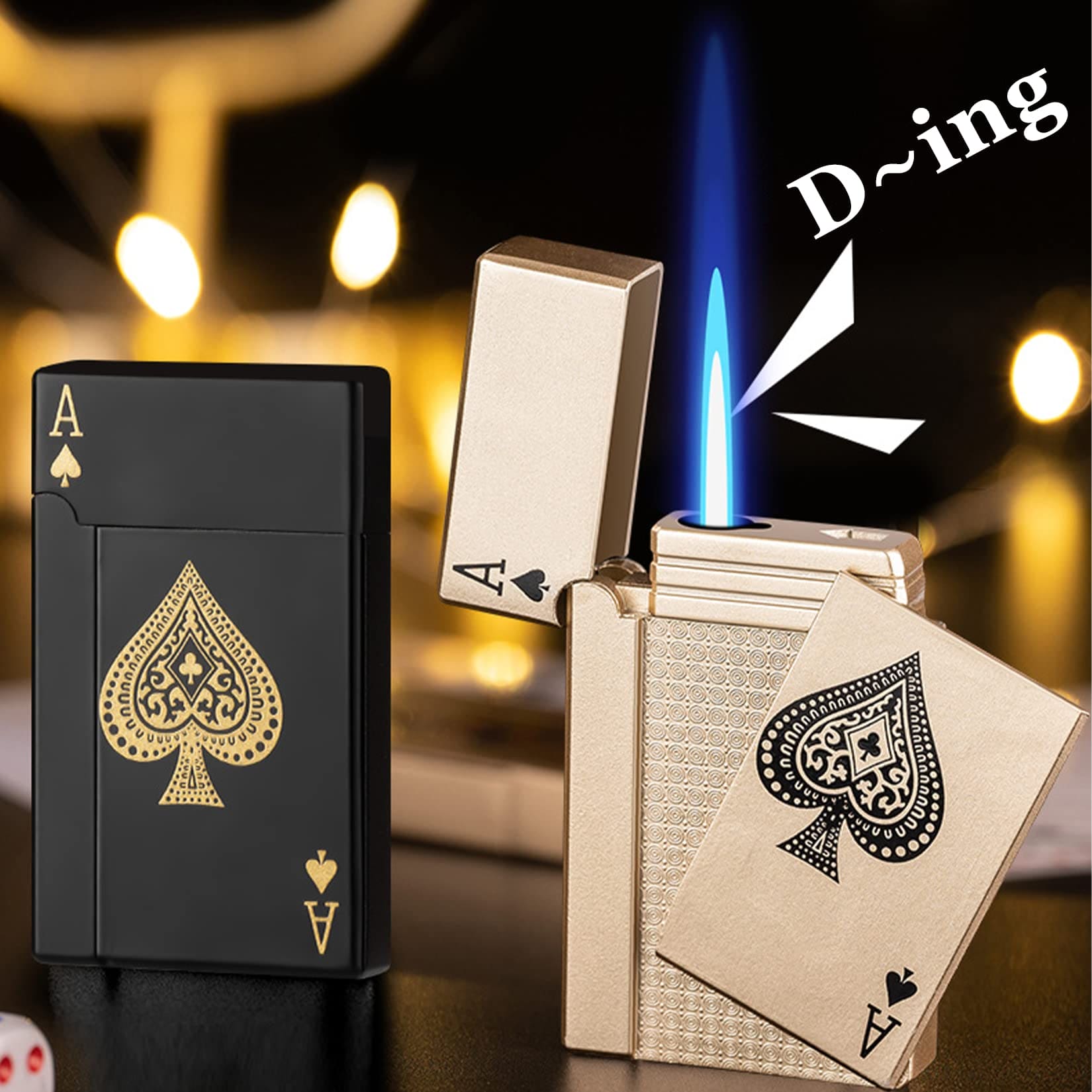Deck Playing Card Lighter, Ikka Card Pocket Lighter, Metal Poker Jet Lighter, Windproof Playing Card Shape Lighter, Refillable Butane Playing Card Lighter, Creative Jet Flame Pocket Lighter, Flame Dazzling Butane Lighter