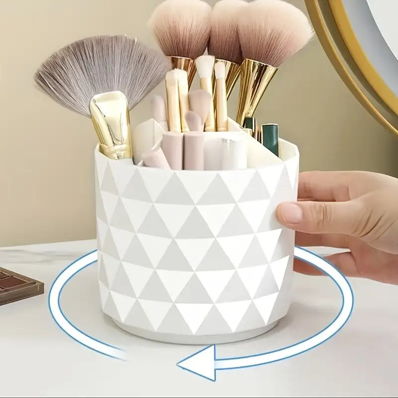 Diamond Rotating Brush Barrels, Desktop Round Eyebrow Pencil Lipstick Holder, 5 Compartments Universal Storage Container, Multifunctional Dressing Table Organizer, Desktop Shelf Stand, 360 Rotatable Stationary Storage Bucket