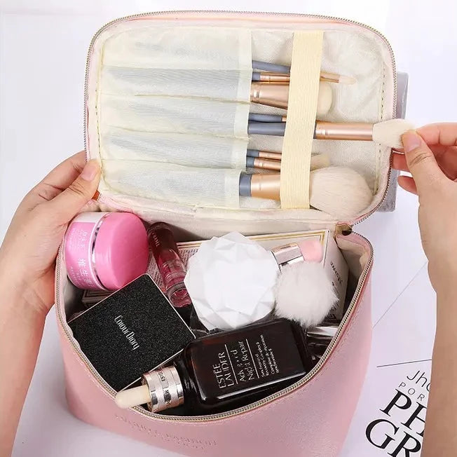 Set Of 3 Female Leather Makeup Pouch, Cute Preppy Makeup Bag, Multifunction Women Cosmetic Bag, Travel Toiletry Storage Organize Handbag, Waterproof Female Makeup Case, PU Leather Zipper Make Up Bag, Soft Leather Makeup Bag